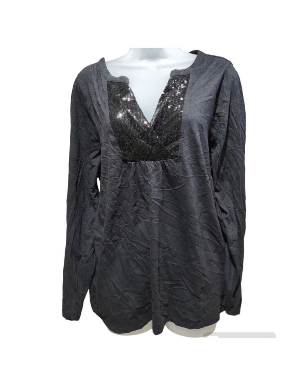 Lane Bryant Black Sequin V Neck Top 18 20